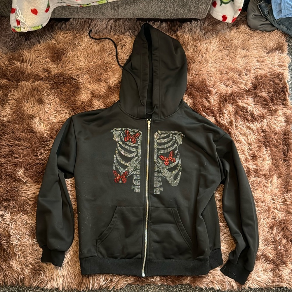black gemstone zip up